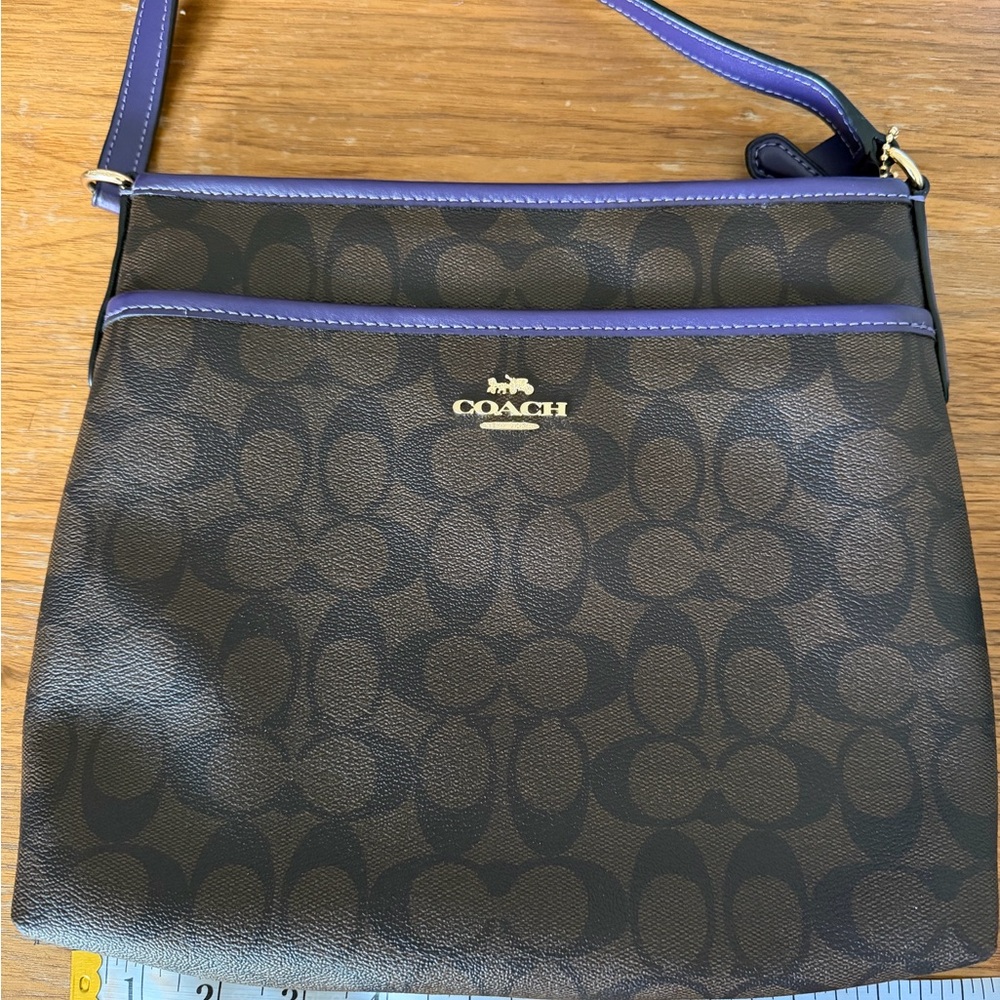 Coach Signature Brown and Purple Crossbody Bag